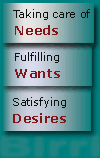 Taking care of Needs   
            
Fulfilling Wants   
            
Satisfying Desires