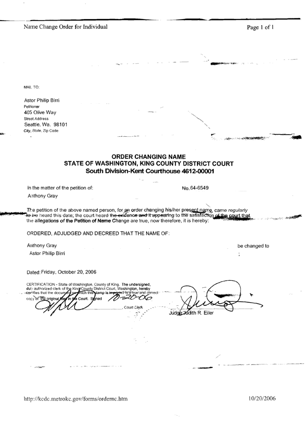 Name Change Court Order